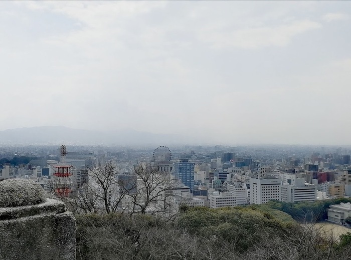 Vue sur la ville grise avec la roue